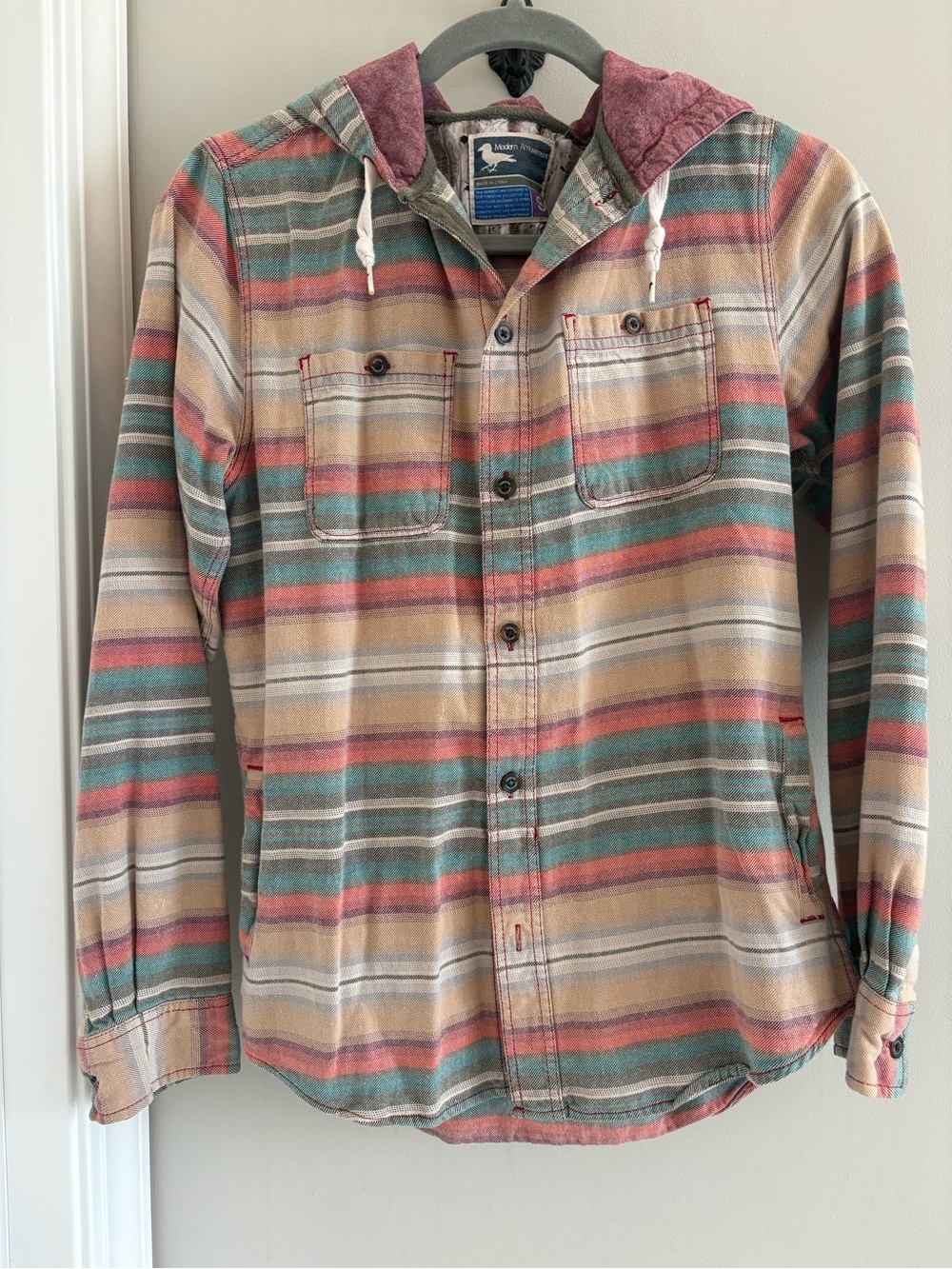 Modern Amusement Striped Button-Up Flannel Shirt Size Small 100% Cotton